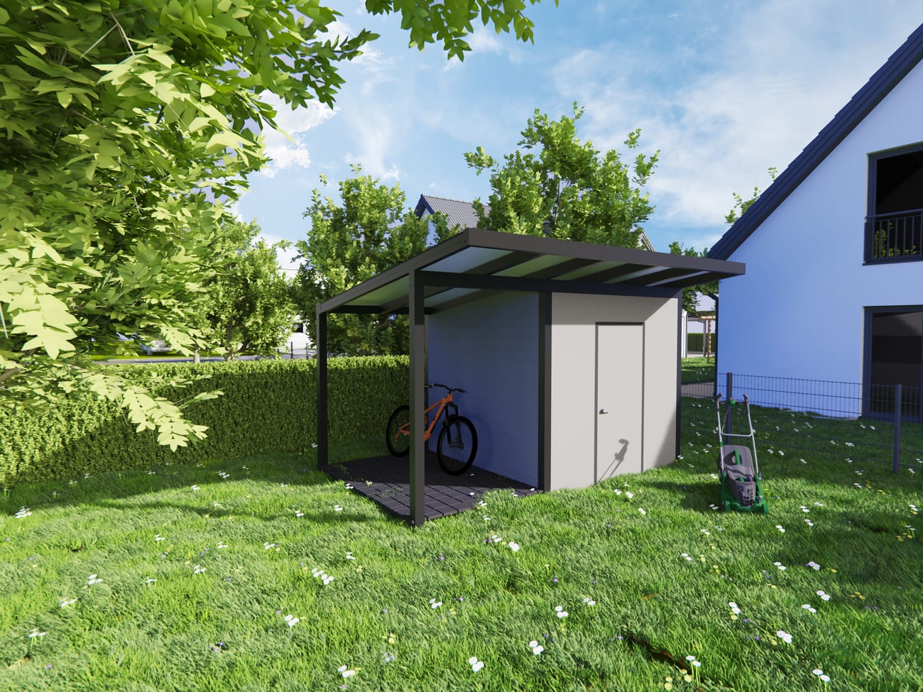 Gartenhaus aus Aluminium im Außenbereich