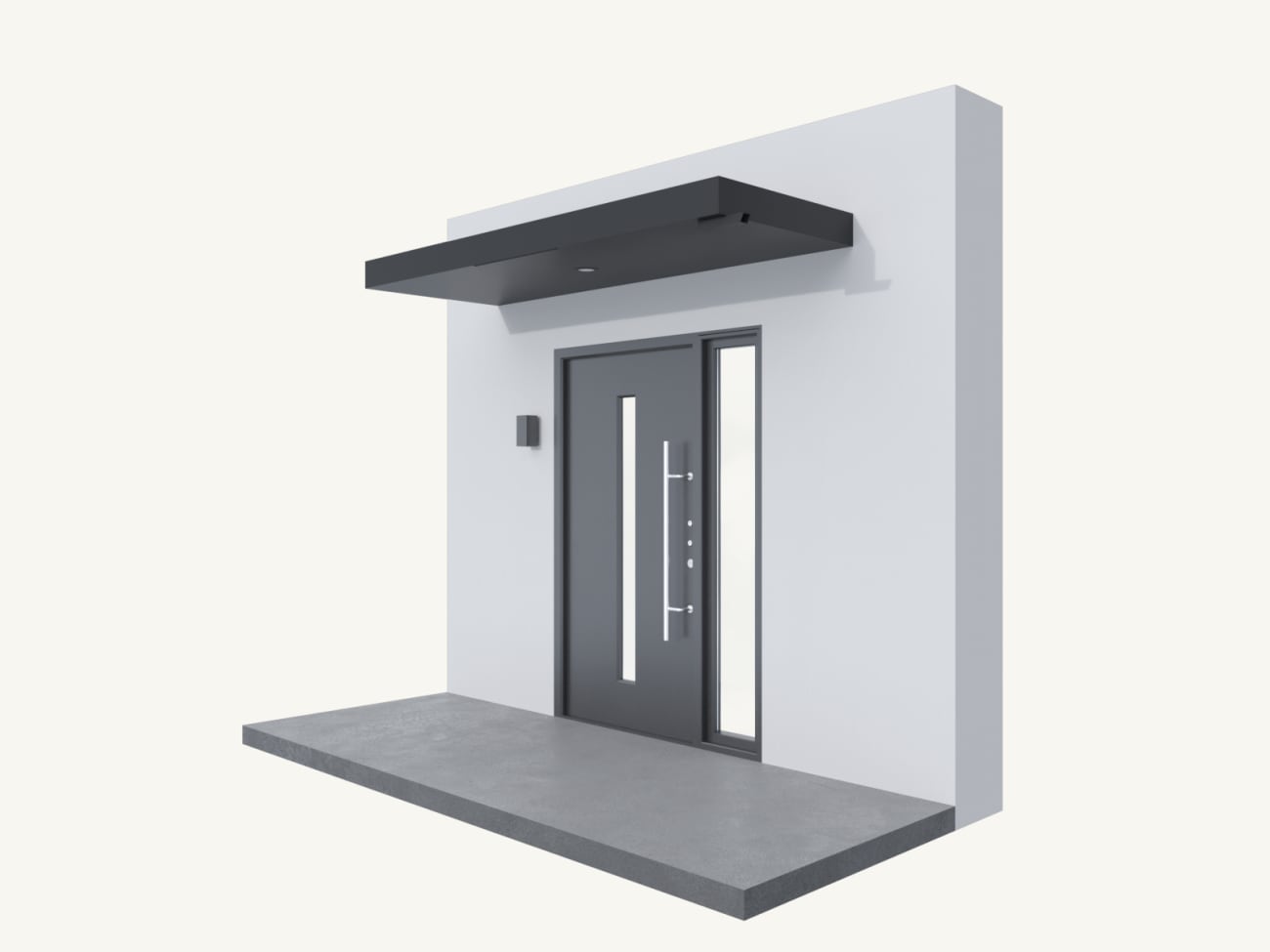 Vordach Front Line aus Aluminium und Glas